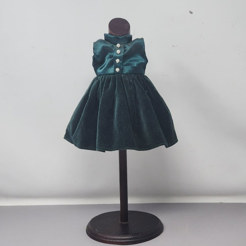 Vintage Velvet Doll Dress With Wood Stand – Handmade & Unique